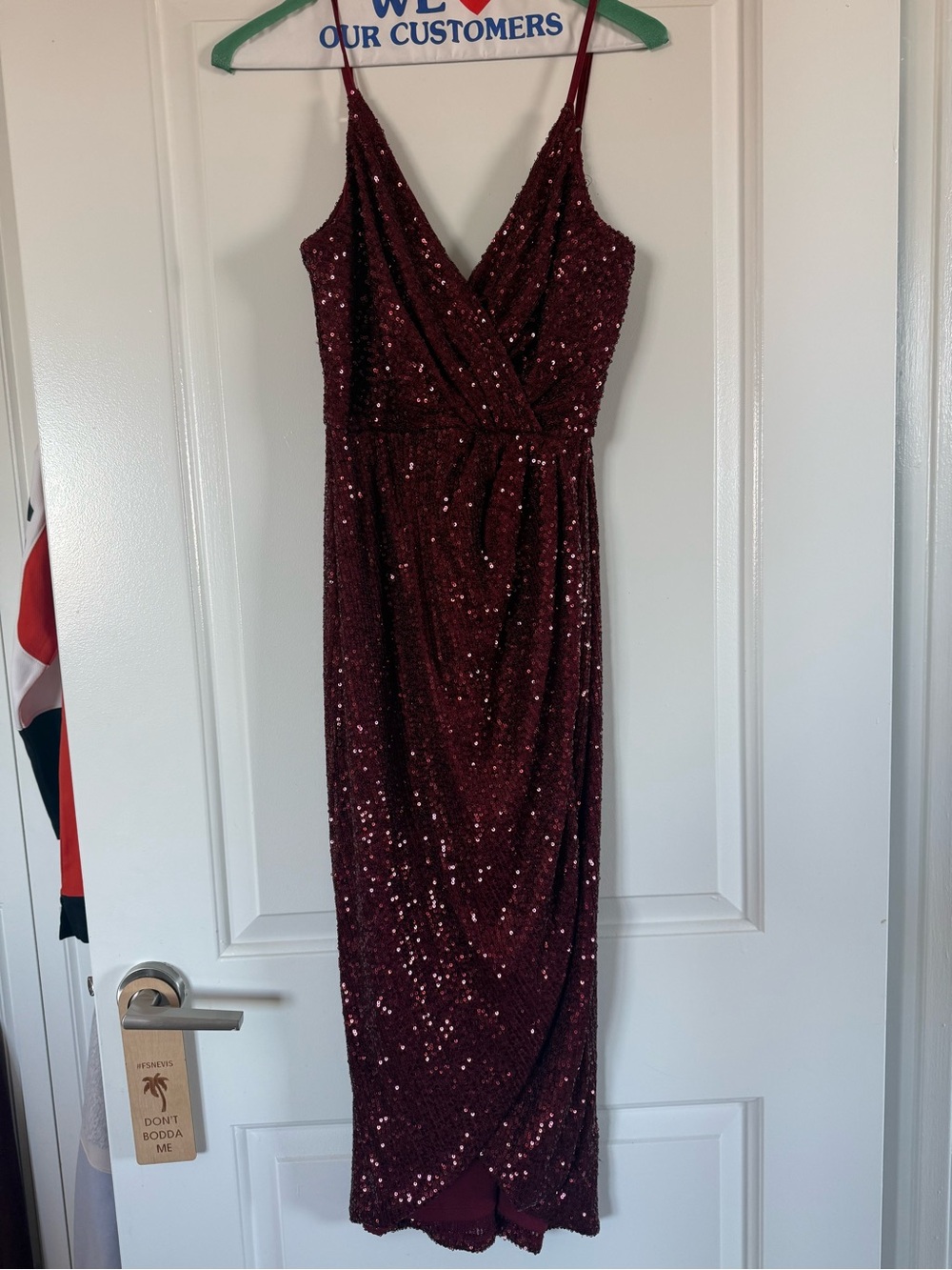 NWT: Francesca's Collections Burgundy Sequin Wrap Maxi Dress
